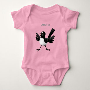 Australischer Willie Wagtail Cartoon personalisier Baby Strampler