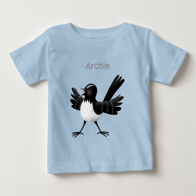 Australischer Willie Wagtail Cartoon personalisier Baby T-shirt (Vorderseite)