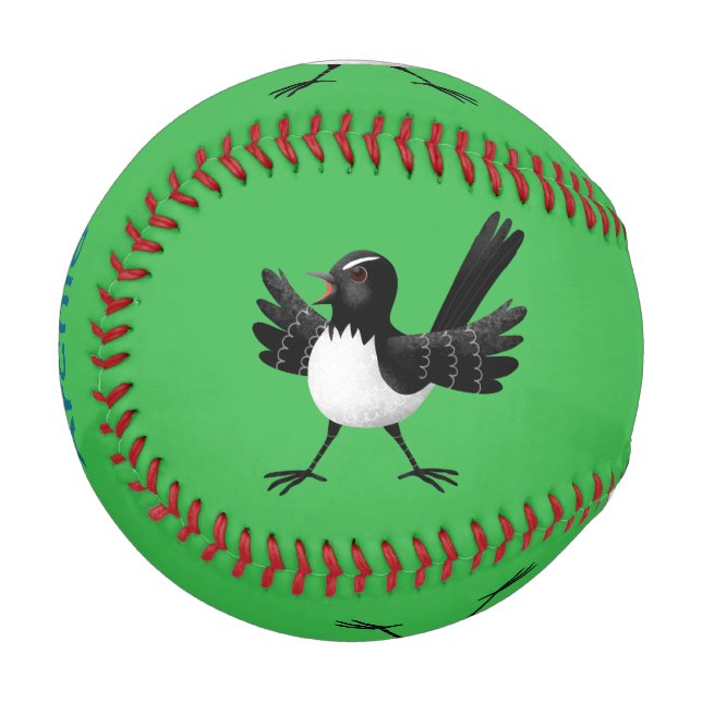 Australischer Willie Wagtail Cartoon personalisier Baseball (Vorderseite Links)