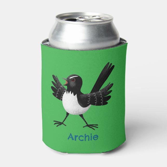 Australischer Willie Wagtail Cartoon personalisier Dosenkühler (Kanne Vorderseite)