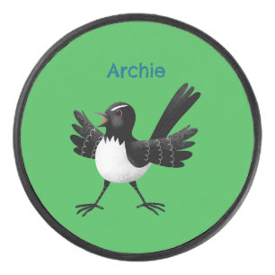 Australischer Willie Wagtail Cartoon personalisier Eishockey Puck