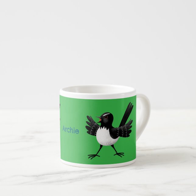 Australischer Willie Wagtail Cartoon personalisier Espressotasse (Vorderseite Rechts)