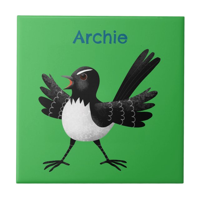 Australischer Willie Wagtail Cartoon personalisier Fliese (Vorderseite)