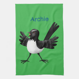 Australischer Willie Wagtail Cartoon personalisier Geschirrtuch