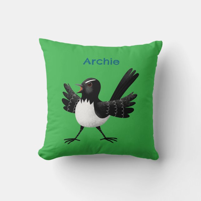 Australischer Willie Wagtail Cartoon personalisier Kissen (Vorderseite)