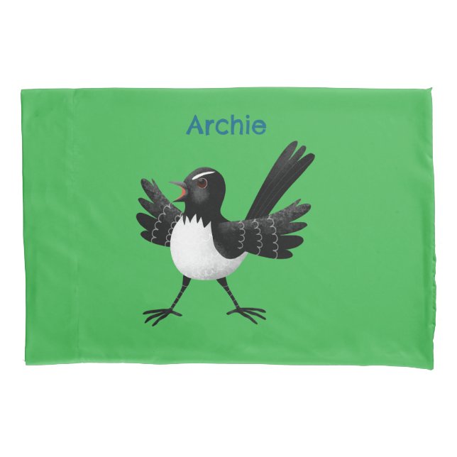 Australischer Willie Wagtail Cartoon personalisier Kissenbezug (Vorderseite)