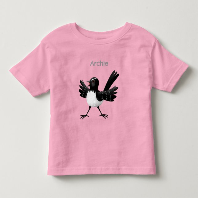 Australischer Willie Wagtail Cartoon personalisier Kleinkind T-shirt (Vorderseite)