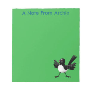 Australischer Willie Wagtail Cartoon personalisier Notizblock
