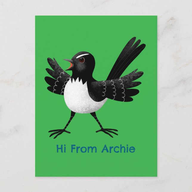 Australischer Willie Wagtail Cartoon personalisier Postkarte (Vorderseite)