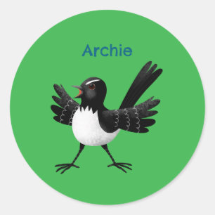 Australischer Willie Wagtail Cartoon personalisier Runder Aufkleber