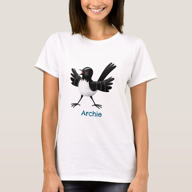 Australischer Willie Wagtail Cartoon personalisier T-Shirt (Vorderseite)