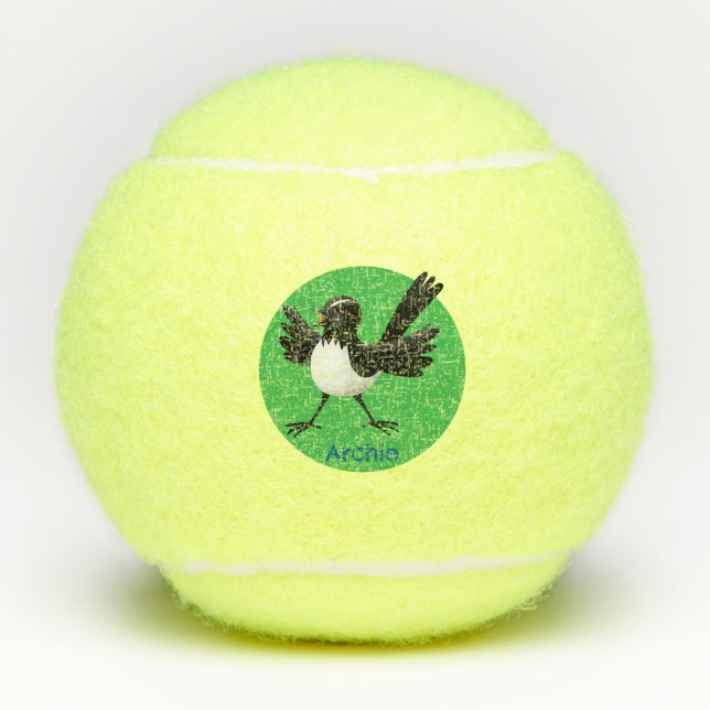 Australischer Willie Wagtail Cartoon personalisier Tennisbälle (Vorderseite)