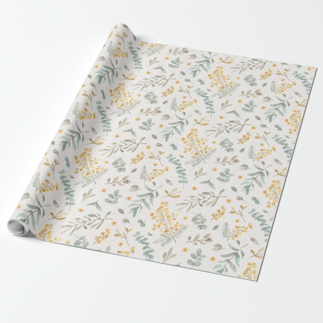 Australischer Zweigeukalyptus des gelben Aquarells Geschenkpapier (Ungerollt)