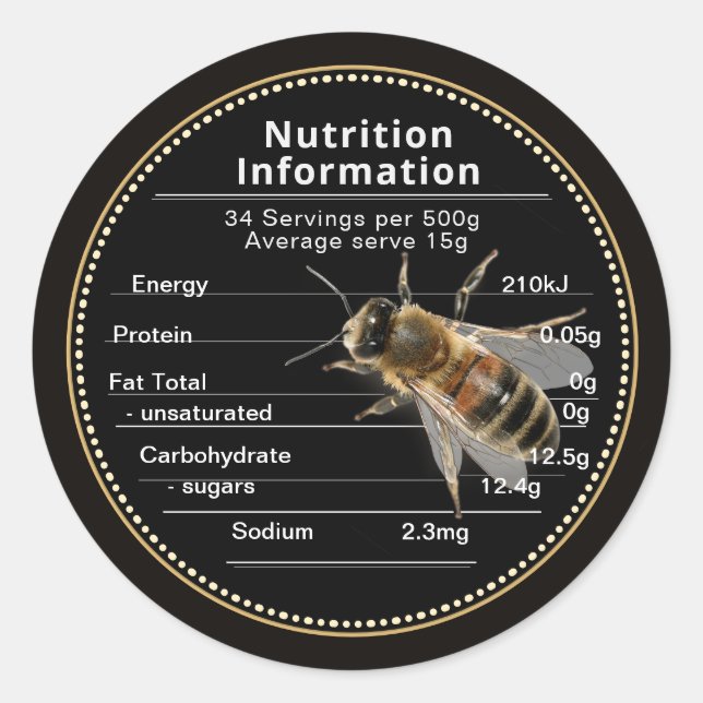 Australisches Honey mini Nutrition Information Lab Runder Aufkleber (Vorderseite)