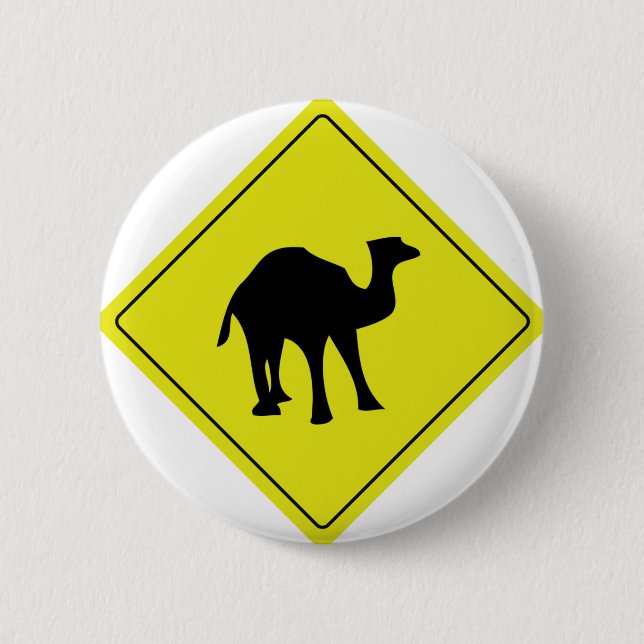 australisches Kamel-Straßenschildgelb Button (Vorderseite)