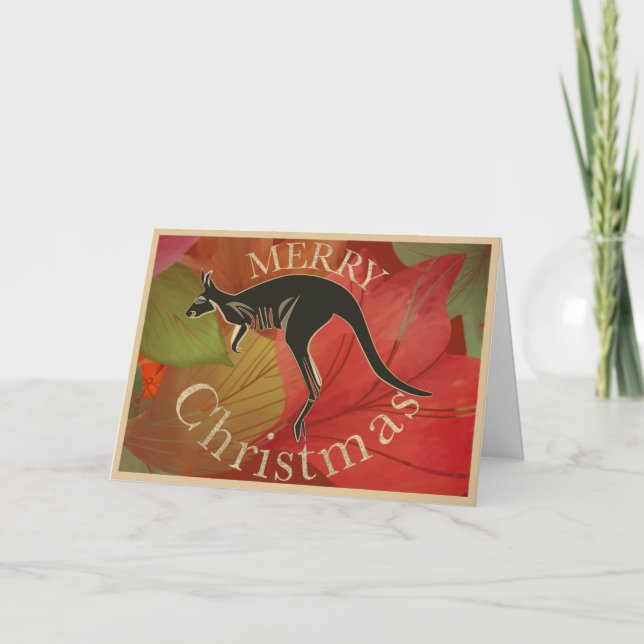 Australisches Kangaroo Frohe Weihnachtsgoldskript Karte (Vorderseite)