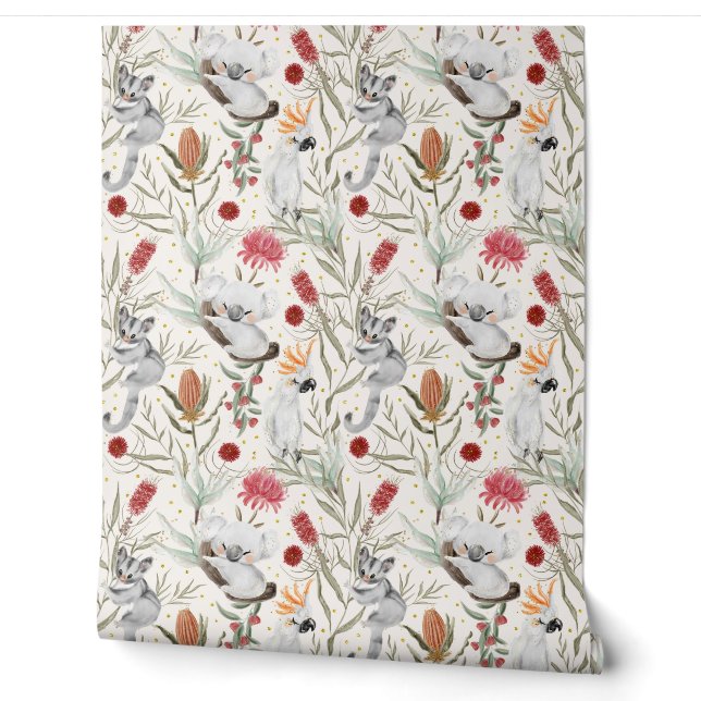 australisches Koala Cockatoos Proteas Blume Muster Tapete (Abrollen)
