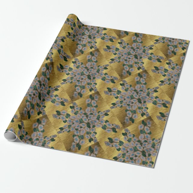 Australisches Lederholzblossom auf goldener Rinde Geschenkpapier (Ungerollt)
