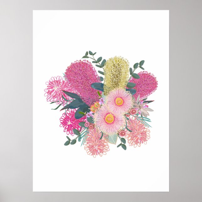 Australisches Outback Rosa und Gelb Blüten Poster (Vorne)
