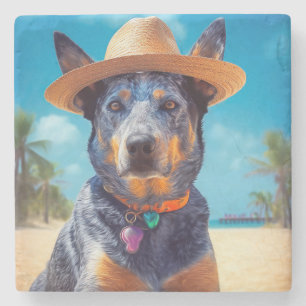 Australisches Rindvieh am Strand, Geschenk für Hun Steinuntersetzer