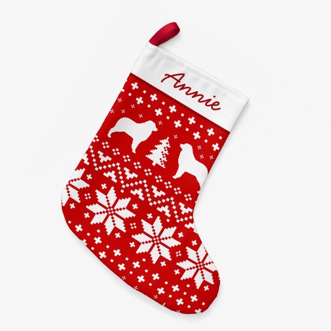 Australisches Schäfer-HundeSilhouette-Muster Kleiner Weihnachtsstrumpf (Vorderansicht (hängend))