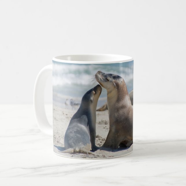Australisches Seelöwe und Jungtier Kaffeetasse (Vorderseite Links)