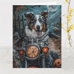 Australisches Shepherd Riding Motorrad Halloween Karte