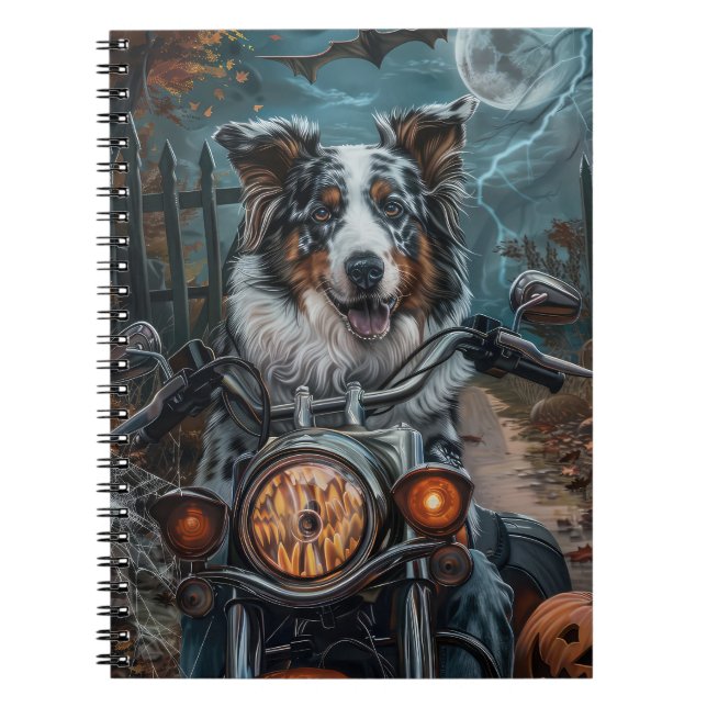 Australisches Shepherd Riding Motorrad Halloween Notizblock (Vorderseite)