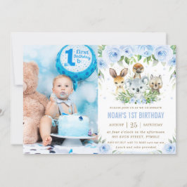Australisches Tier Blue Floral Birthday Foto Einladung