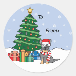 Australisches Vieh Hund und Weihnachtsbaum Runder Aufkleber