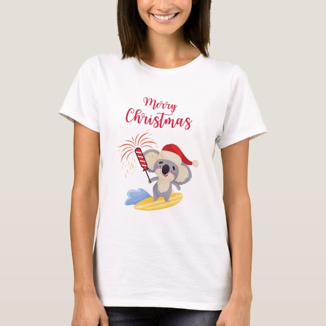Australisches Weihnachts-Niedliches Koala Surfdesi T-Shirt (Vorderseite)
