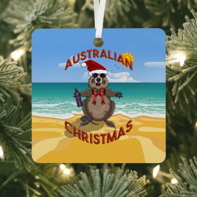Australisches Weihnachts-Quokka am Strand Ornament Aus Metall (InSitu)