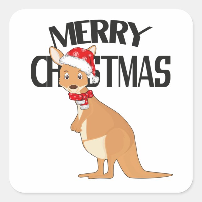 Australisches Weihnachtsfest Niedlich Kangaroo Quadratischer Aufkleber (Vorderseite)