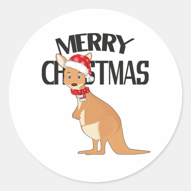 Australisches Weihnachtsfest Niedlich Kangaroo Runder Aufkleber (Vorderseite)