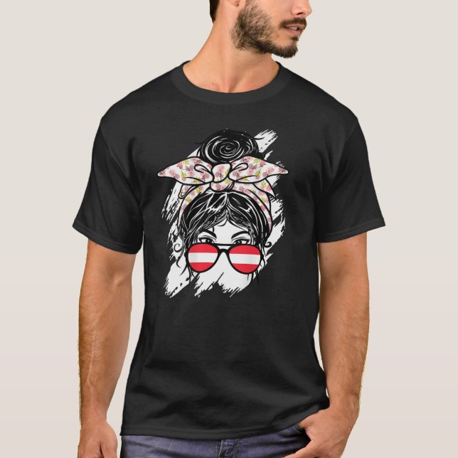 Austria Messy Bun mit Bandana Austrian Flag Sungl T-Shirt (Vorderseite)