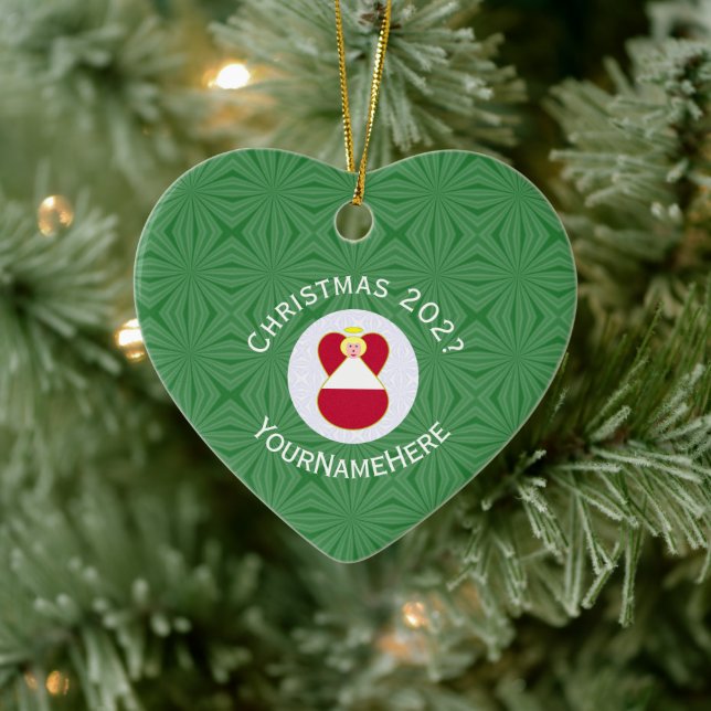 Austrian Flag Christmas Angel Name Year Heart Keramik Ornament (Baum)