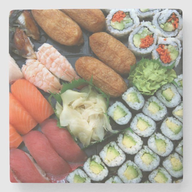 Auswahl an japanischen Sushi-Favoriten Steinuntersetzer (Vorderseite)