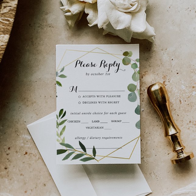 Auswahl der geometrischen Gold Tropical Wedding Me RSVP Karte (Von Creator hochgeladen)