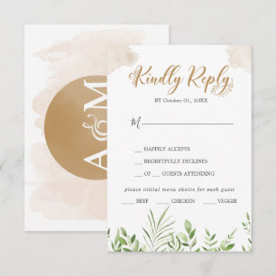 Auswahl der Gold Greenery Menü-Option Hochzeitsrad RSVP Karte