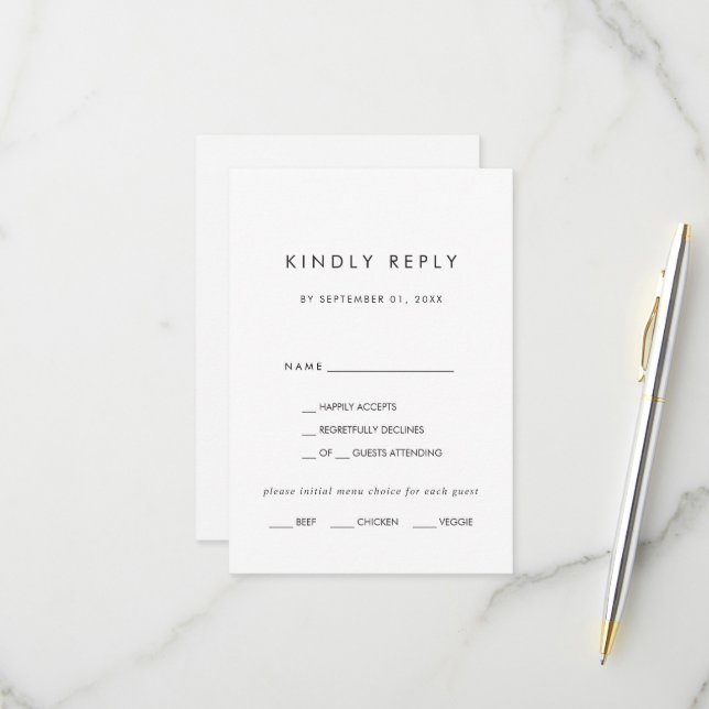 Auswahl der RSVP-Karte im Menü "Chic Typografy" RSVP Karte (Vorderseite/Rückseite Beispiel)