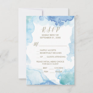 Auswahl der RSVP-Karte mit blauer Wasserfarbe RSVP Karte