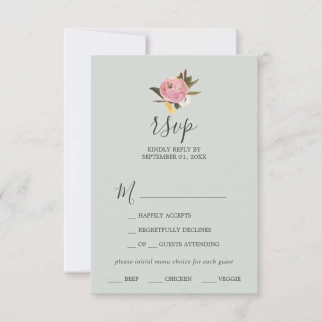 Auswahl der RSVP-Karte mit dem farbigen Blumenmenü RSVP Karte (Vorderseite)