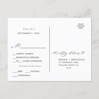 Auswahl des Black Elegant Script Typografy Menüs Postkarte