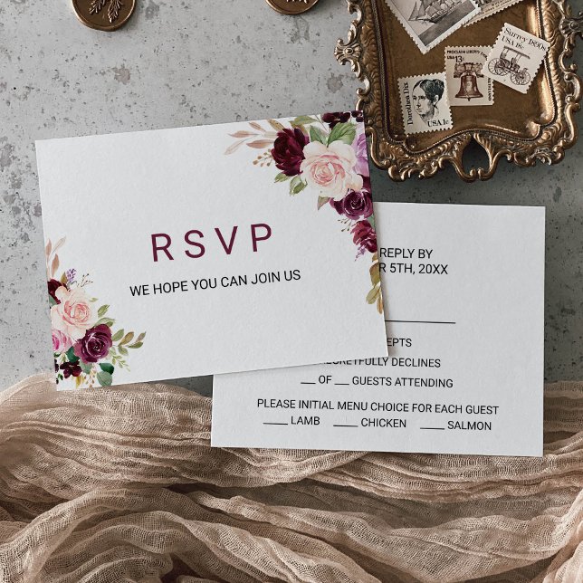 Auswahl des Blumenmenüs in der Burgund RSVP Karte (Von Creator hochgeladen)