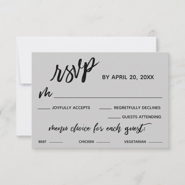 Auswahl des lässigen Handschriftenmenüs Light Gray RSVP Karte (Vorderseite)