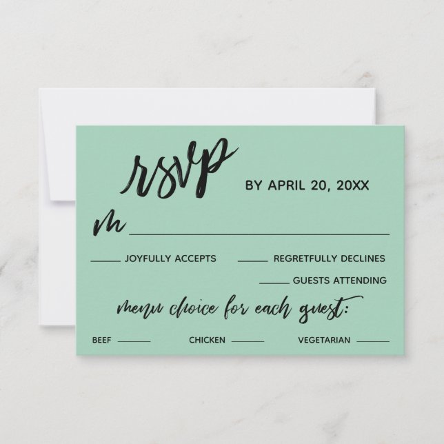 Auswahl des lässigen Handschriftenmenüs mit hellgr RSVP Karte (Vorderseite)