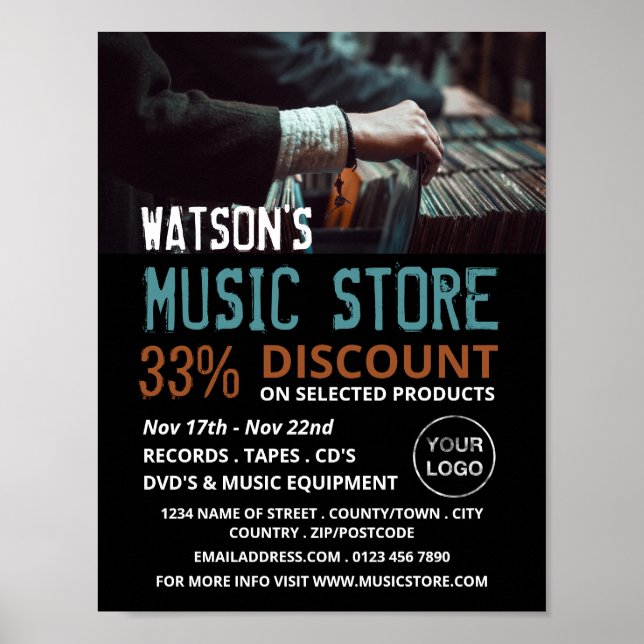Auswahl von Aufnahmen, Musik-Store-Werbung Poster (Vorne)