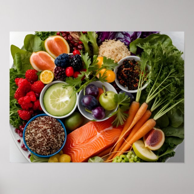 Auswahl von gesundheitsfördernden Lebensmitteln Poster (Vorne)
