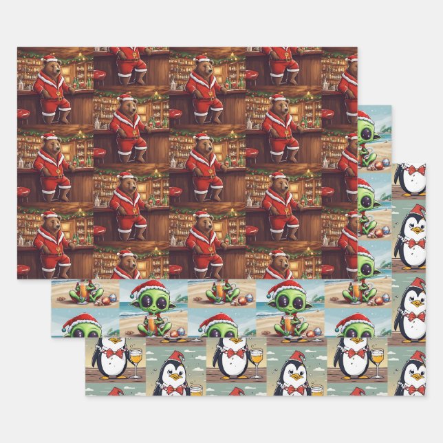 Auswahl von Weihnachtstierblättern Geschenkpapier Set (Set)