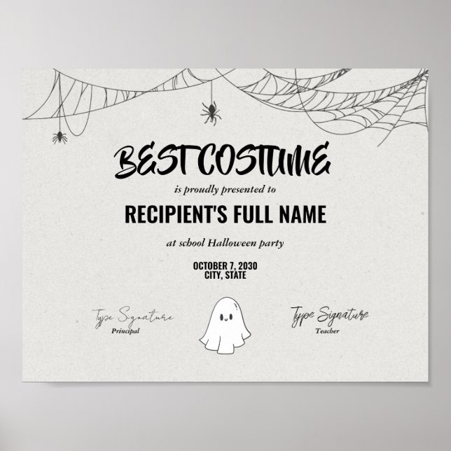 Auszeichnung "Bestes Halloween-Kostümzeugnis" Poster (Vorne)